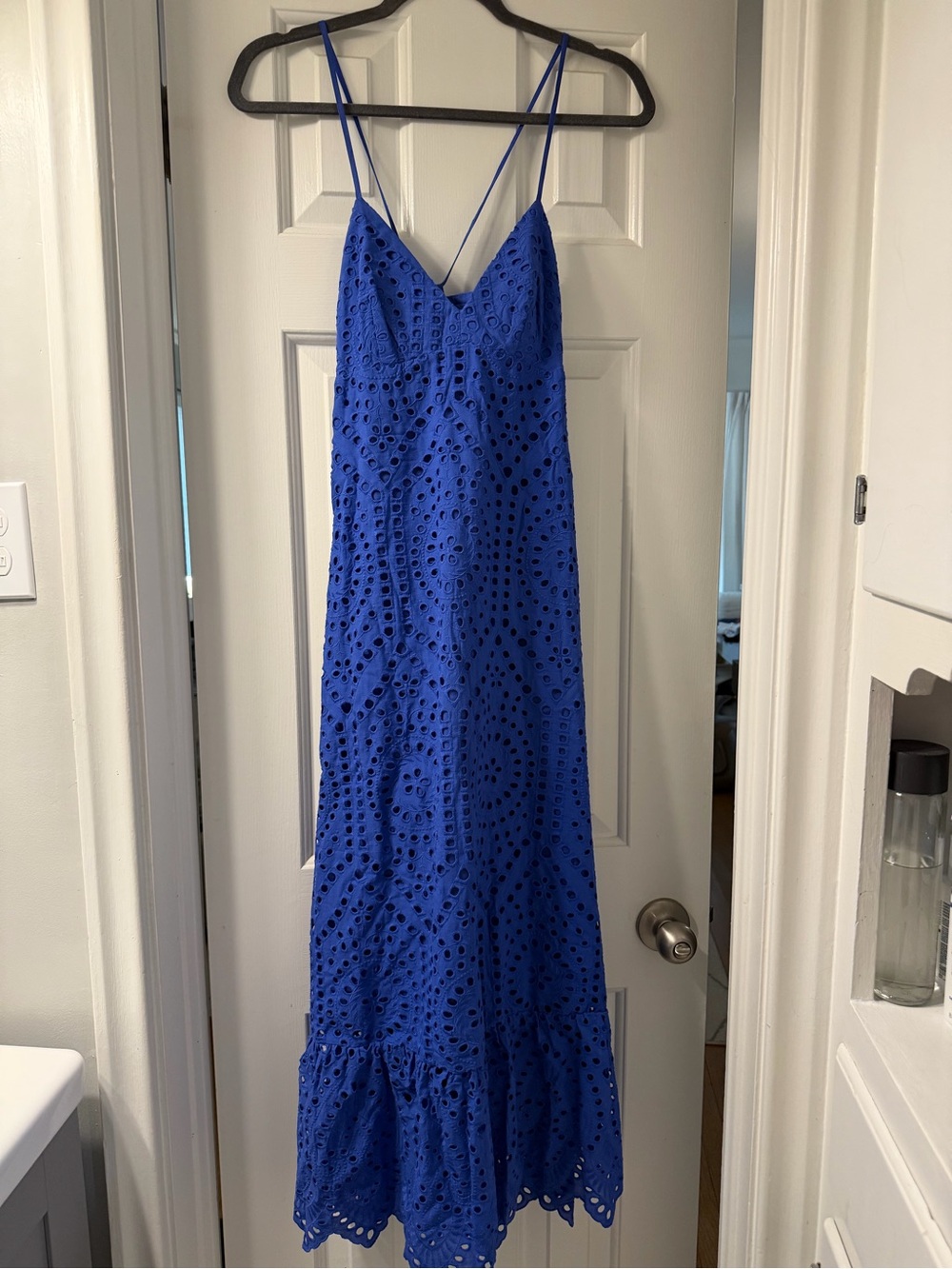 Blue Eyelet Midi Dress